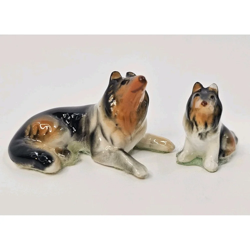 Vtg Mini Collie Figurines, 1990's - Lot‎ Of 2